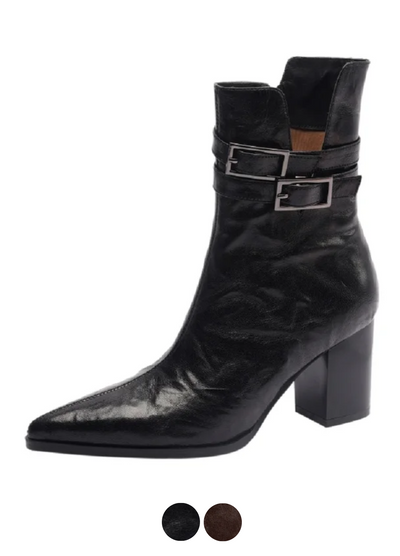 buckle strap boots color black size 5.5 for women